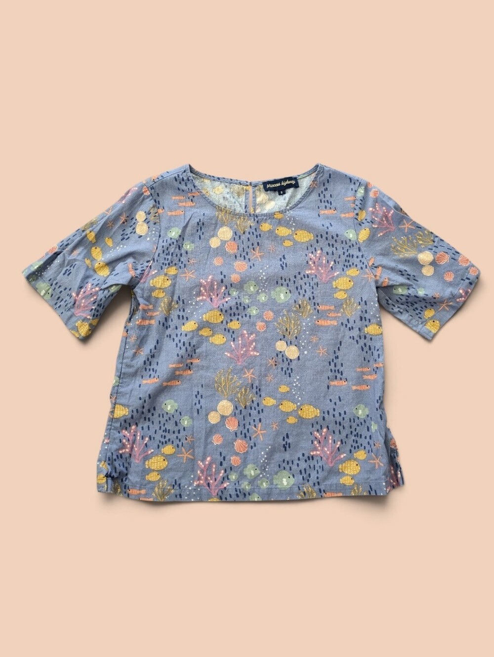 Princess Highway Linen Blend Beachy Top Women's Size 8 (XS/S) Coastal Sea Shells